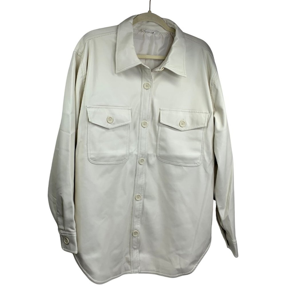 Good American Better Than Leather Faux Leather Shacket Bone Size 3/4=L/XL NWT - Picture 7 of 16
